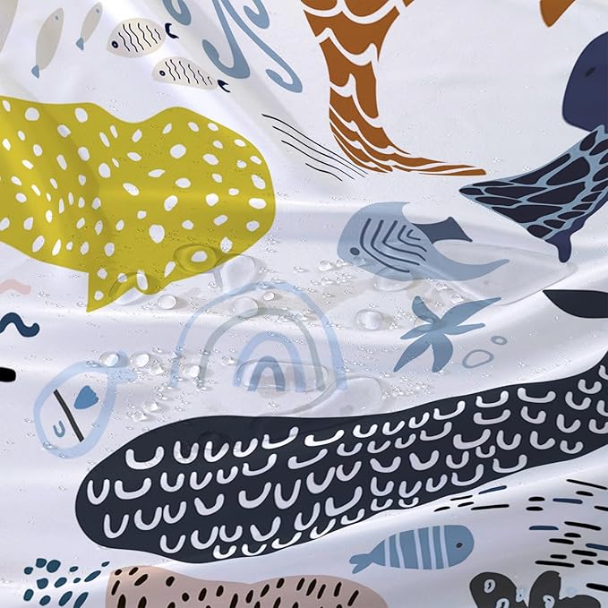 AILONEN Cartoon Dolphin Shower Curtain for Kids 72" W*84" H Inch,Colorful Whales Octopuses Pattern Shower Curtain,Marine Life Theme 12 Pack Hooks Polyester Waterproof Fabric Decor for Bathroom