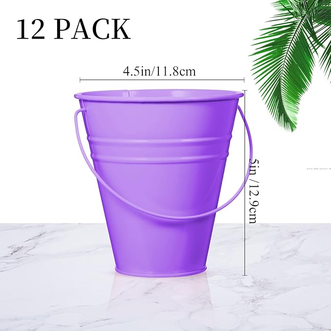 Sadnyy 12 Pack Metal Buckets with Handle, Galvanized Bucket 4.5 x 5 Inch Basket Bucket for Kids, Kids Party Supplies, Crafts for Christmas Halloween Christmas Candy Bars Vase Crafts(Rainbow Color)