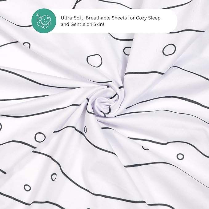 Bassinet Sheets for Ronbei, Baby Joy, Baby Delight Beside Me Dreamer, and Nordmiex Bassinet, 4 Pack, 33x20 Inch, Ultra Soft, Breathable Snug Fit, Unisex Boys Girls, Gray White (Ocean Fish Theme)