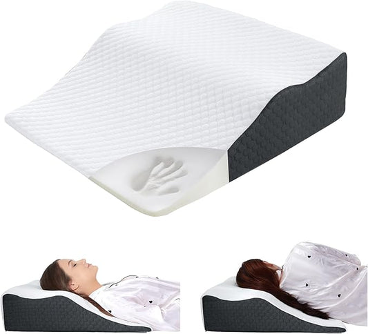HOMBYS 8" Bed Wedge Pillow for Back & Side Sleepers, Wave-Shaped Design Fit The Neck Curve, Back Support & Neck Elevation Pillow, Slow Rebound Foam Filling Supportive Pillow with Breathable Cover