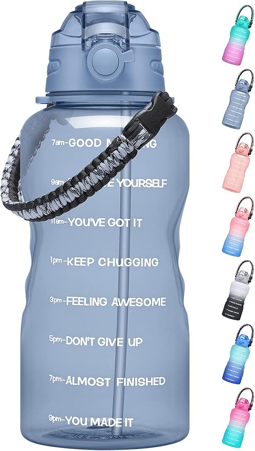 Water Bottles 1 / Half Gallon with Time Marker and Straw, Large Fitness Sports Motivational Bottle, Wide Mouth Leakproof and BPA Free for Travel, Gym,office,school