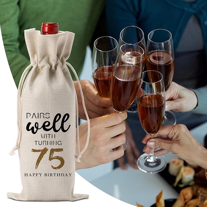 75th Birthday Gifts for Women Men, Gifts for 75 Year Old Man Woman Grandparents Wine Gift Bag, Wine Accessories Gifts Anniversary 75th Birthday Decorations Wine Bag Wine Bags for Wine Bottles Gifts