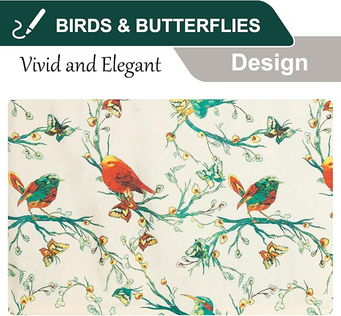 Leeva Branch and Birds Print Curtains Valances for Windows Porch, Thermal Insulated Rod Pocket Green Spring Style Small Curtains and Drapes for Kids' Room, One Panel, 52 x 18