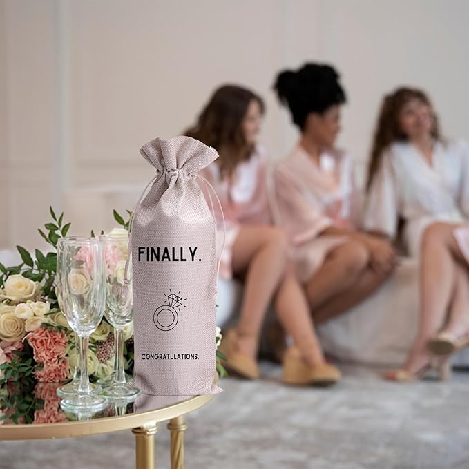 Baobeily Finally Wedding Gift Engagement Gift Bag For bride/him/her Newly Engaged Gift Wine Tote