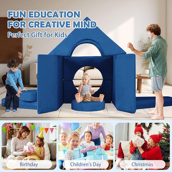 2024 New Modular Kids Play Couch, 12pcs Toddler Sofa Couch Building Fort, Versatile 300+DIY Creativing Playroom Bedroom Furniture for Toddlers. Convertible Kids Sofa and Cushion for Boys and Girls