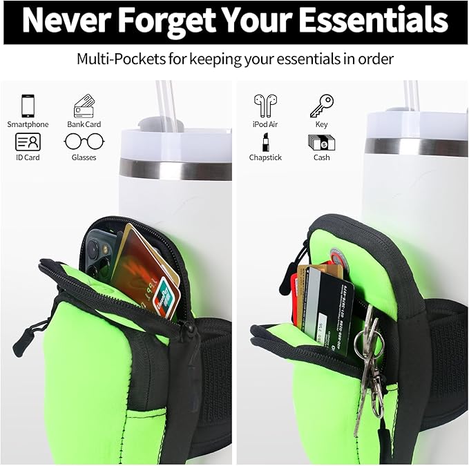 Purse Compatible with Stanley 40 oz and 30 oz Tumbler,Water Proof Purse Cup Holder with Adjustable Strap for Stanley Accessories, Multiple Pockets for Keys,Phone,Card,Fluorescent Green