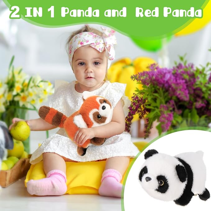 Red Panda and Panda Stuffed Animal,2 in 1 Panda Plush 8.7in Cute Sensory Fidget Stuffed Animals Soft Red Panda Pillow Toy for Kids Adults Girls Boys