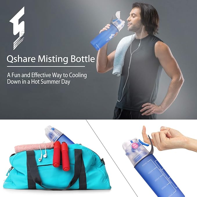 Misting Water Bottle, Spray Mist Sports Bottle for Outdoor Sport Hydration and Cooling Down, BPA-Free Misting Water Bottle with Unique Mist Lock Design (Blue-20oz)