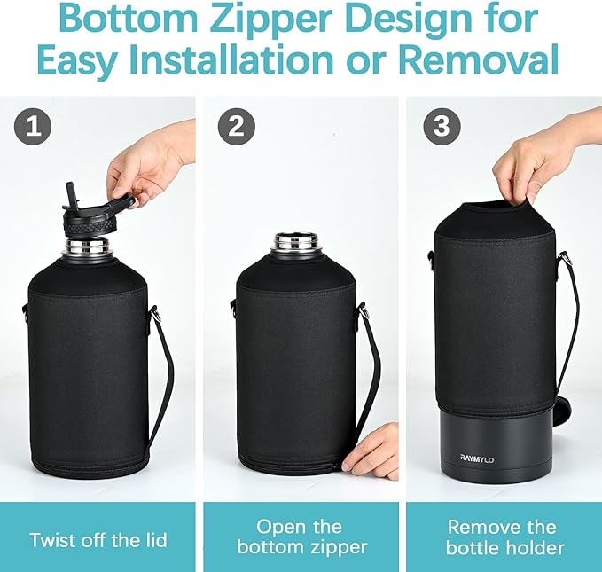 Water Bottle Holder Carrier Bag Crossbody with Adjustable Shoulder Strap, 64 128 oz Sports Water Bottle Sleeve Accessories for Biking Hiking Travelling Camping, Black