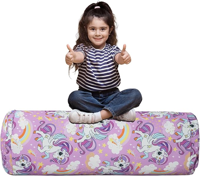 Stuffed Animal Bean Bag Storage Chair for Kids Cover Only (No Filler), Organize, Sit, Play & Boxing, 100% Cotton Canvas Washable, Ultra Soft Cylinder Long Vertical Zipper Best Gift for Child