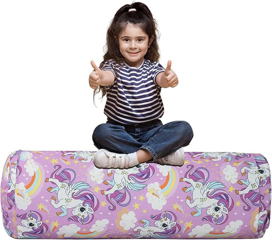 Stuffed Animal Bean Bag Storage Chair for Kids Cover Only (No Filler), Organize, Sit, Play & Boxing, 100% Cotton Canvas Washable, Ultra Soft Cylinder Long Vertical Zipper Best Gift for Child