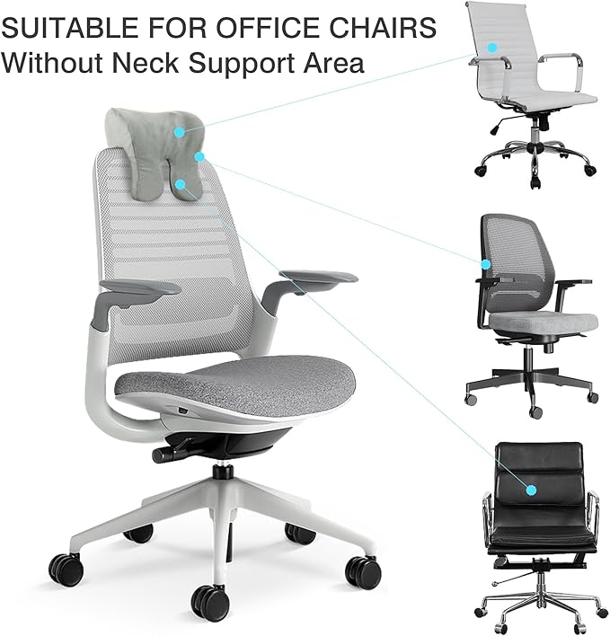 HOMBYS Memory Foam Neck Support for Office Chair, Supportive Headrest Pillow for Neck Pressure Relief Improved Posture for Working Chair, Car, Sofa, Plane and Travel