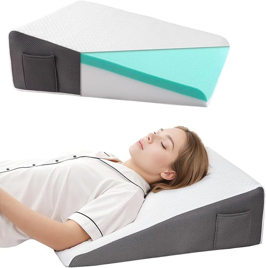 Bed Wedge Pillow for sleeping & Acid Reflux,7.5'' Memory Foam Triangle Wedge Pillow For Back Pain Relief, Leg, Neck Pain, Snoring, Bed Wedge Pillow Post Surger, Breathable Washable Pillowcase