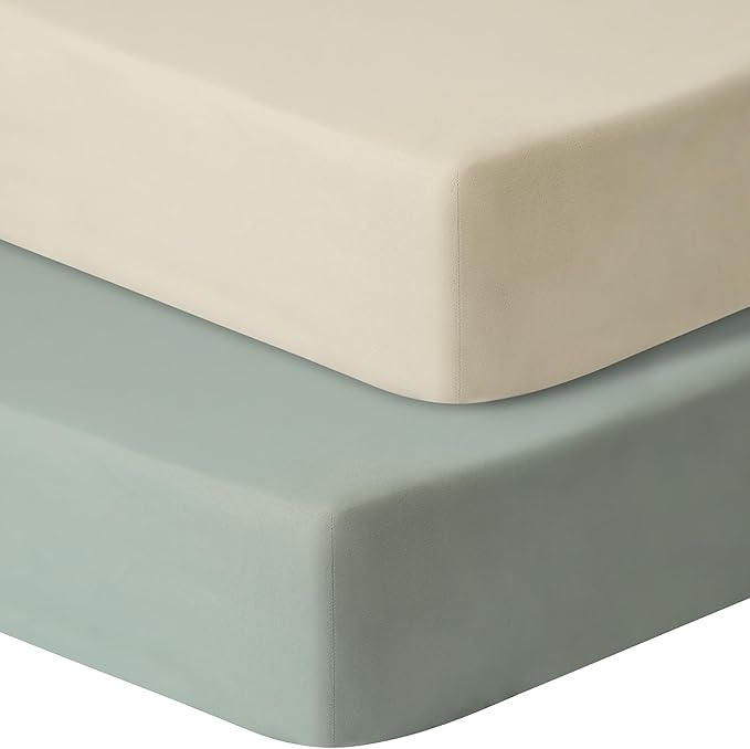 Pack and Play Sheets Fitted, 2 Pack Pack n Play Sheets for Graco Pack n Play Mattress, Unisex Playard Sheets for Boys Girls (Brown & Green, 38 X 26 Inch)