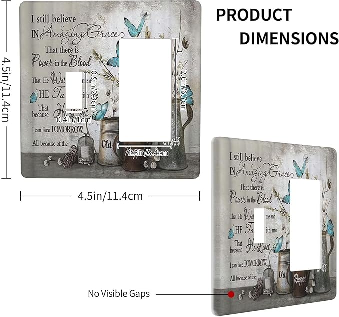 Blue Butterfly Rustic Flower Inspirational Quotes 2 Gang Single Toggle Rocker Combination Light Switch Covers Wall Plate Cover Electrical Faceplate Decorative Switchplate for Farmhouse Bedroom