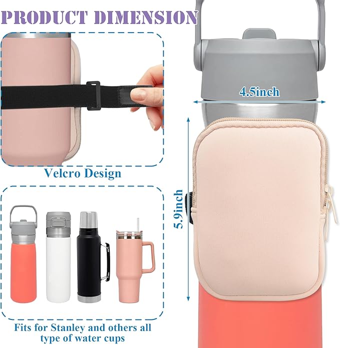 MONVIE Water Bottle Pouch Compatible with Stanley Quencher Adventure 40oz & Stanley IceFlow 20oz 30oz & Stanley Tumbler, Gym Accessories for Women, Tumbler Pouch for Cards, Keys, Earphone(Pink)