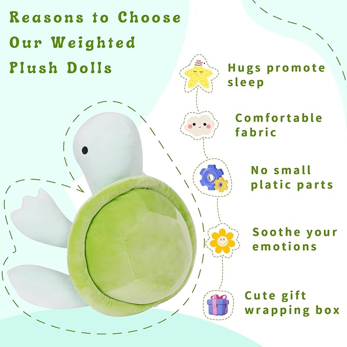 Turtle Weighted Plush, 22" 4.2 lbs Character Weighted Stuffed Animals Series, Cute Tortoise Plushie Dolls Throw Pillow Birthday Gifts for Children Kids