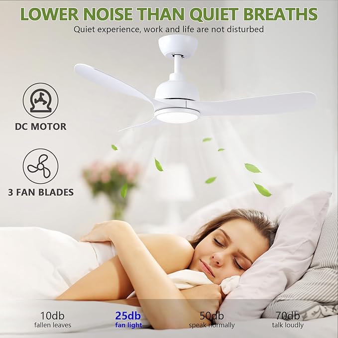 42-Inch White Ceiling Fan with Light - Remote Control, 3 Color Changing, Dimmable, Reverse Rotation - Quiet, 6 Speeds - Ideal for Living Room, Bedroom, Balcony