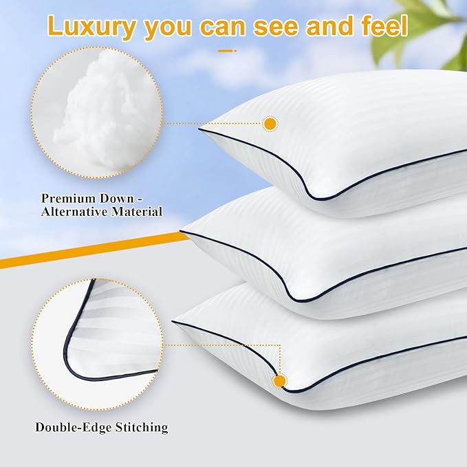Bed Pillows for Sleeping - 4 Packs Standard Size Luxury Hotel Down-Alternative Pillow for Neck and Shoulder Pain Relief, Soft Density for Side, Back or Stomach Sleepers(20 * 26")