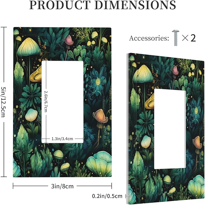 Green Dark Forest Mystical Mushroom 1 Gang Rocker Light Switch Covers Single Decora Outlet Wall Plate Decorative Switchplate Faceplate GFCI for Country Bathroom Bedroom Kitchen Decor
