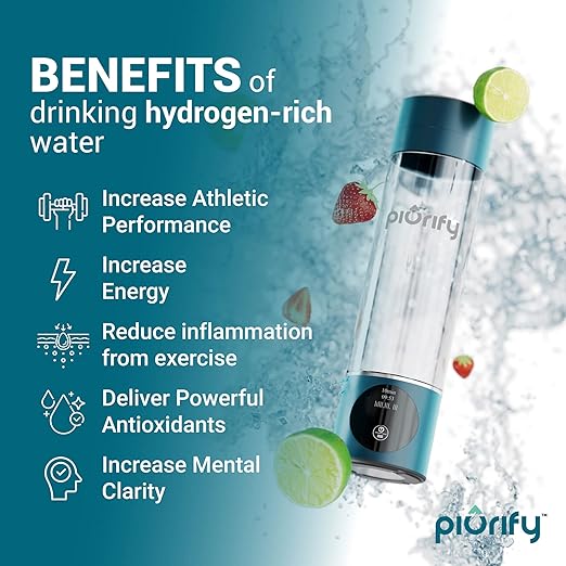 Hydrogen Water Bottle - Turquoise. Food Grade Body Tumbler; SPE/pem Technology, Generates Real 3000ppb Pure Hydrogen Rich Concentration. Dupont Membrane, Purification Vent, OLED Display.