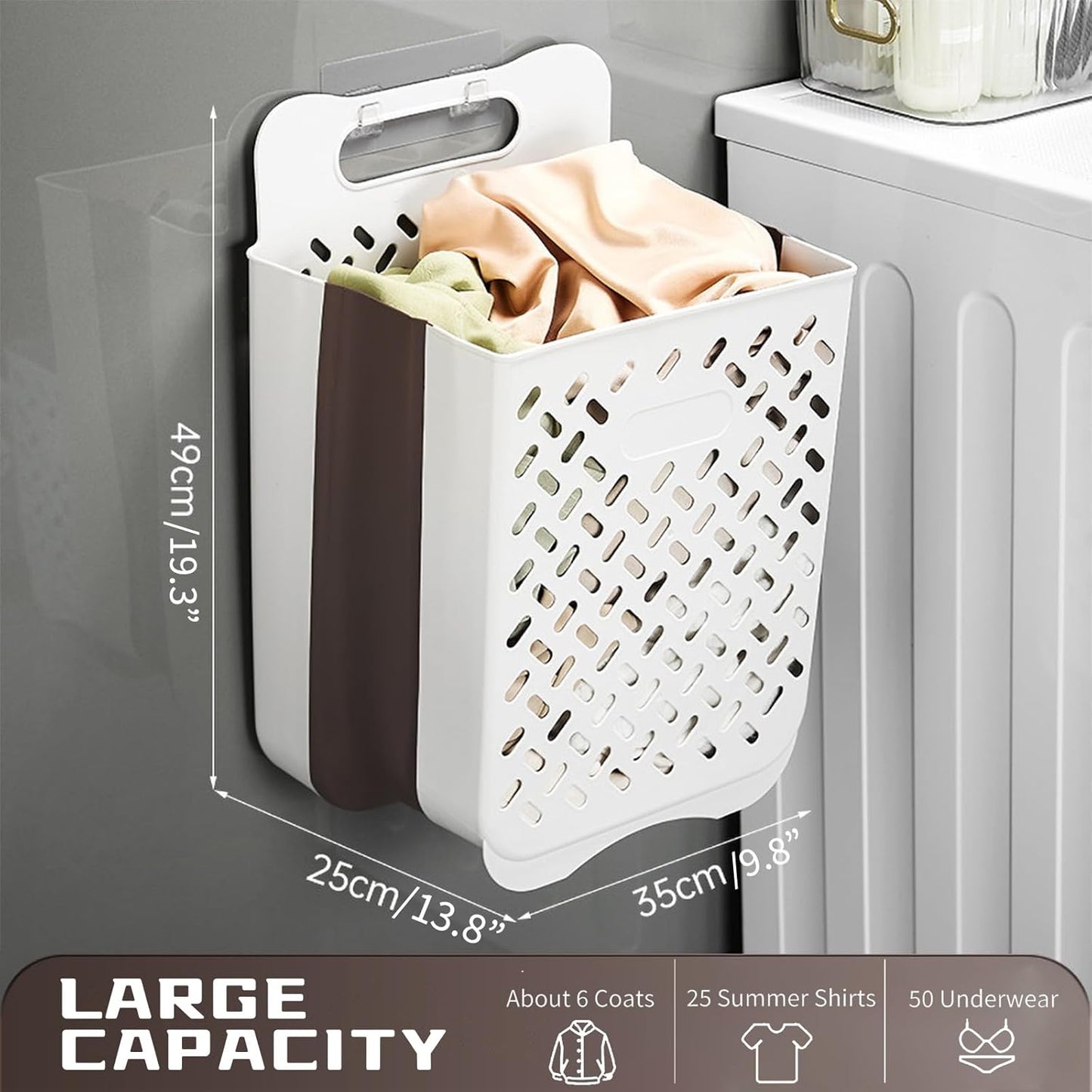 Plastic Foldable Laundry Basket with Handle, 42L Wall Mounted Laundry Hamper Freestanding Dirty Clothes Hamper, Collapsible Laundry Baskets Pop Up Hamper Storage Container for Snacks Dolls