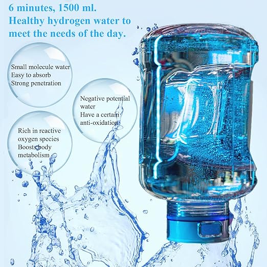 Hydrogen Water Bottle, 1.5L High-Capacity Drop-Proof, Portable Hydrogen Water Machine with SPE and PEM Technology, Rechargeable Hydrogen Water Generator