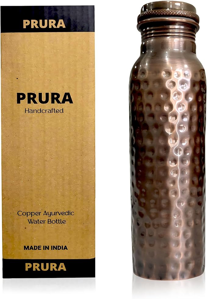 Feather Printed Copper Water Bottle - Leak Proof Ayurvedic Drinkware Copper Vessel for Sports, Gym, Outdoors, Yoga, Kitchen (Design 23)
