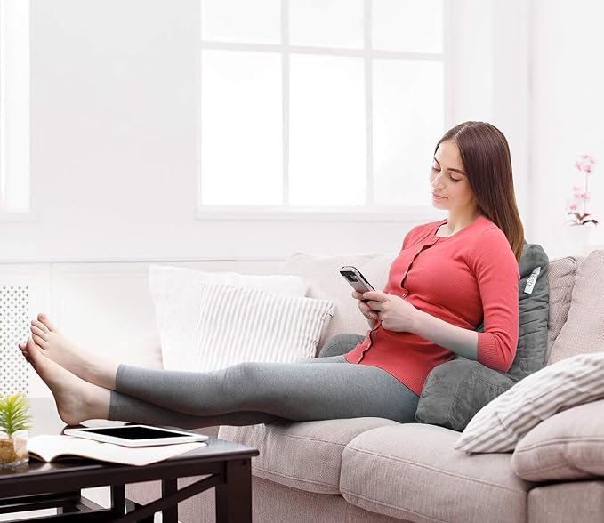 Nestl Reading Pillow Standard Bed Pillow, Back Pillow for Sitting in Bed Shredded Memory Foam Chair Pillow, Reading & Bed Rest Pillows Grey Back Pillow for Bed, Bed Chair Arm Pillow with Pockets