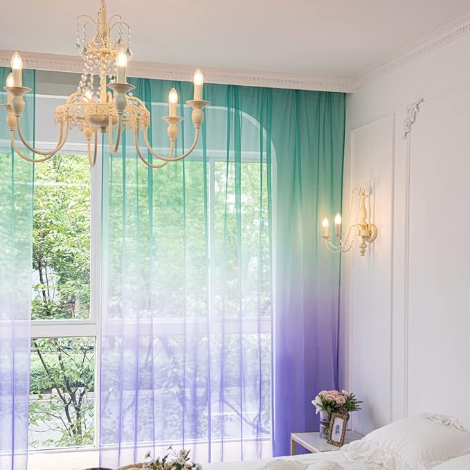 Windows Gradient Sheer Curtains 84 Inches Length 2 Panels Voile Light Filtering Sheer Curtains Panel Basic Rod Pocket for Bedroom Living Room Children Room Kitchen Yard