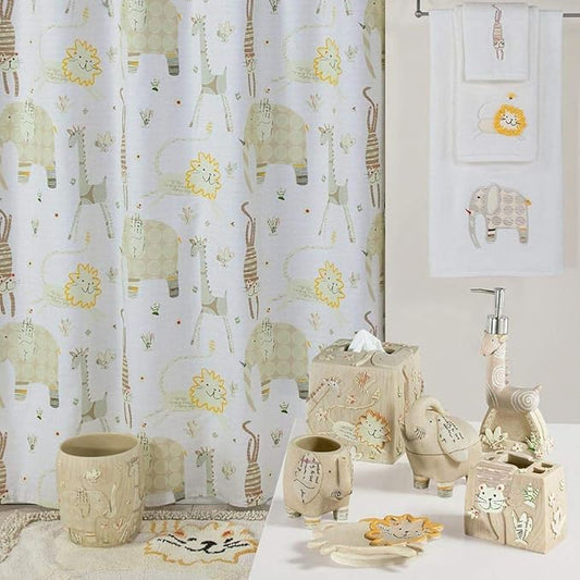 Animal Crackers Cute Elephant Polyester Beige Kids Shower Curtains for Bathroom,Printed Decorative Waterproof Lovely Cloth Bath Curtains,Extra Large 78" W x 78" H