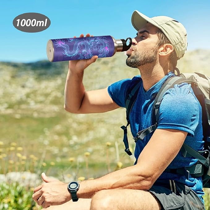 Blueangle 20oz Purple Chinese Dragon Water Bottle, BPA Free Stainless Steel Water Bottle Leak-Proof Sports Bottle for Camping Workouts Gym and Outdoor Activity