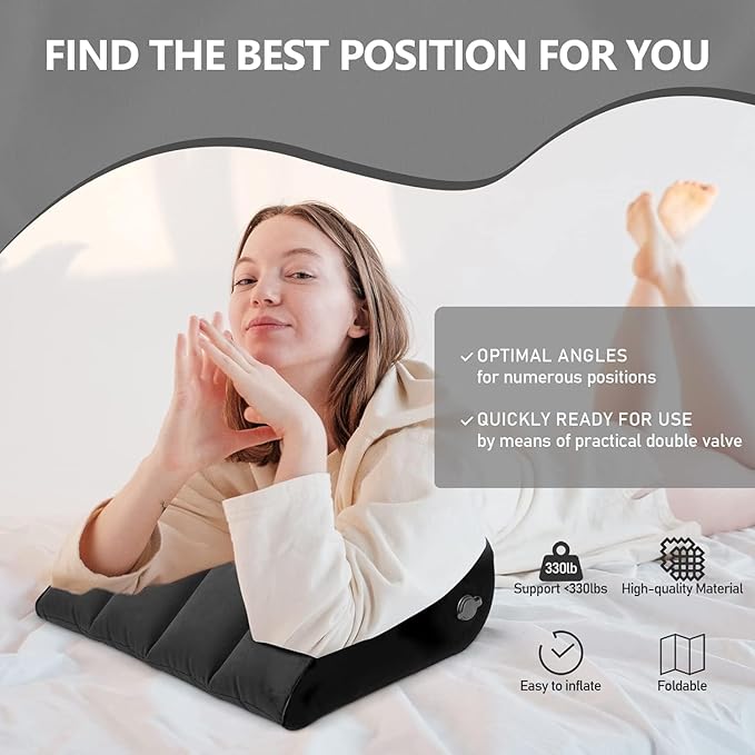 Positioning Wedge Leg Elevation Pillow-Neck Pillows for Pain Relief Deep Sleep Bed Cushion Body Pillow-Knee Pillow Lumbar Support Pillow for Back Sleeper,Fast Inflating Deflation(Black)