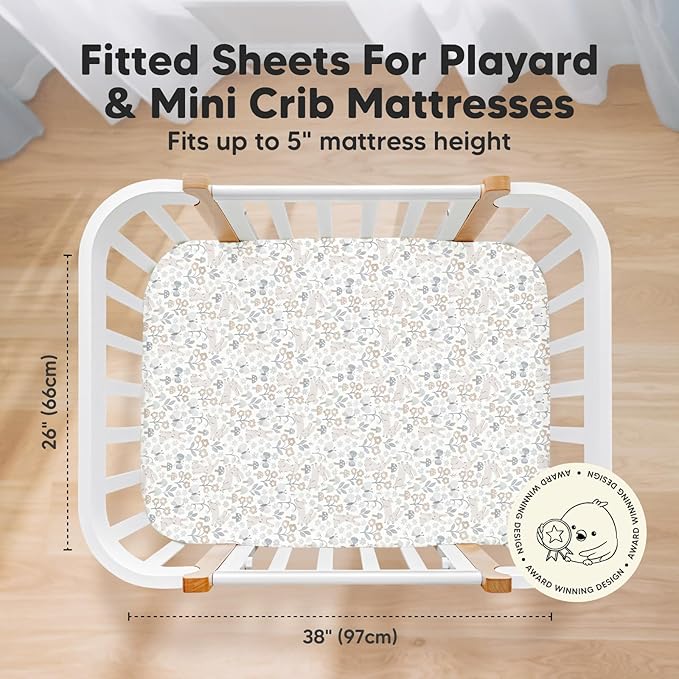 Pack and Play Sheets Fitted, 2-Pack Mini Crib Sheets - Pack N Play Sheets, Organic Fitted Crib Sheet for Pack and Play Mattress, Playard Baby Crib Sheets,Crib Sheets Neutral for Boys,Girls (Prairie)