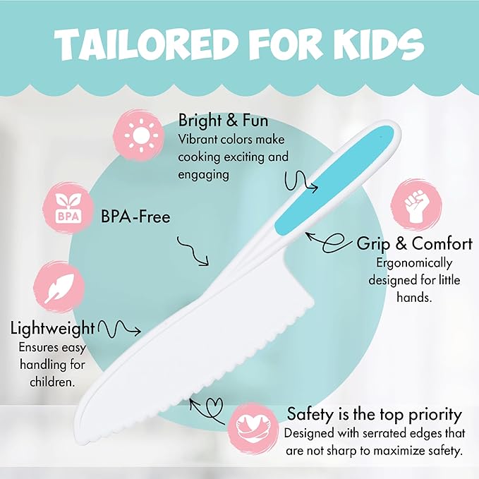 Kid Knives 3 Piece Nylon Kitchen, Kid Safe Knives, Kids Knives for Real Cooking, Toddler Knives Kids Knife Set for Cooking and Baking Kid Friendly Knives - (Assorted color)