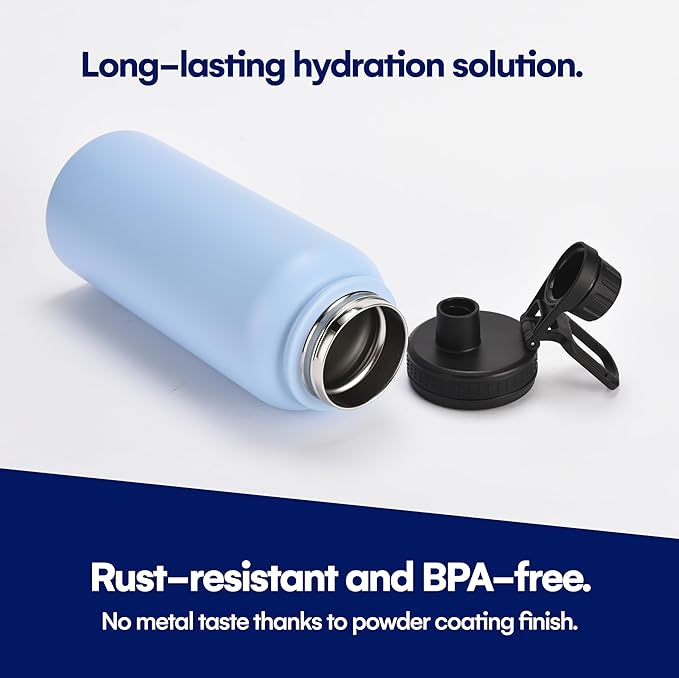 HYDRATE Insulated Stainless Steel Water Bottle - Large Reusable Flask with Leak-Proof Design and Convenient Handle - Double Vacuum Insulation for School, Work, or Adventure