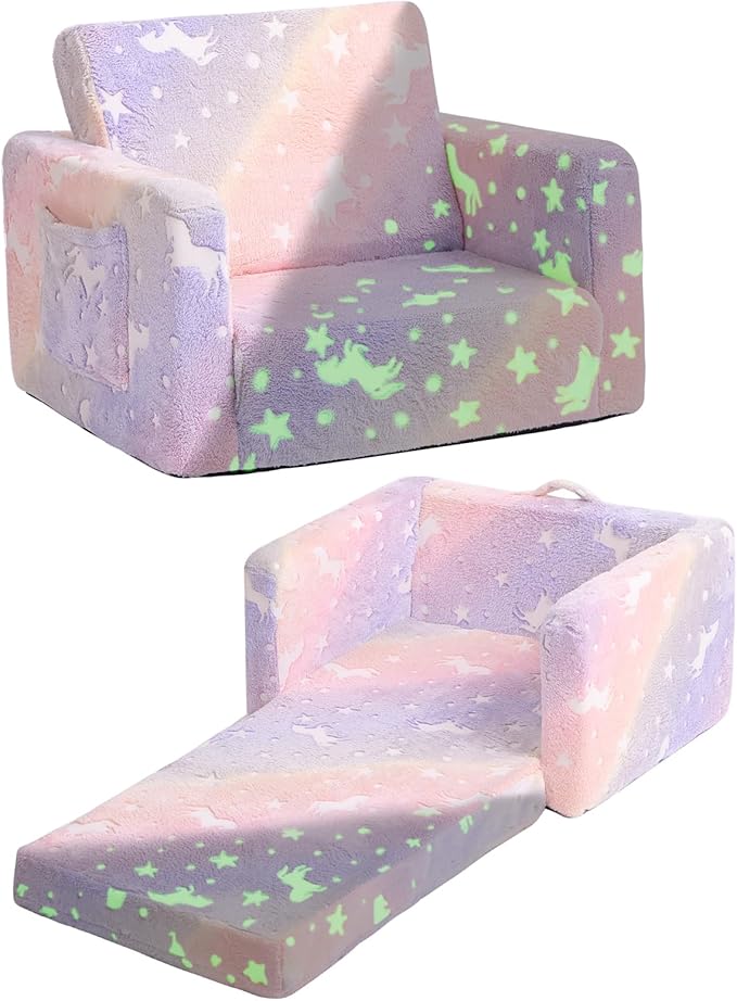 Tiita Kids Sofa, 2-in-1 Kids Sofa Chair, Convertible Children Couch to Lounger, Flip Out Kids Sofa Chair, Toddler Armrest Chair Bed, Folding Kids Play Sofa for Girl or Boy(Twill Pegasus)