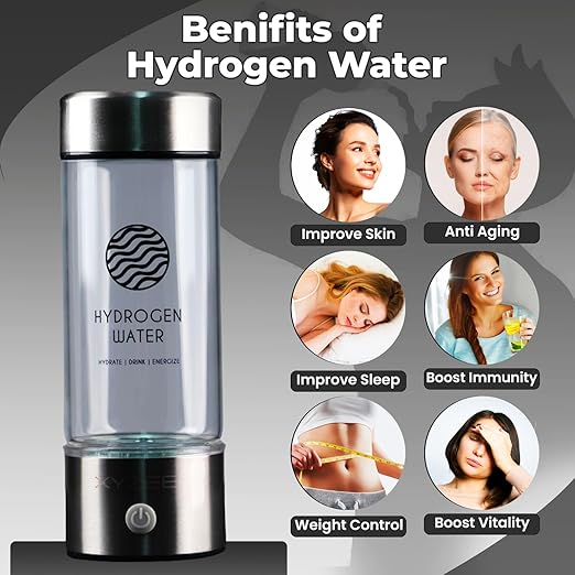 Hydrogen Water Bottle, Portable Rechargeable Hydrogen Water Bottle Generator, Purify Water Quality in 3 Minutes, Glass Water Ionizer, Healthy Hydration Bottle with Free Paracord Handle by XYZEE
