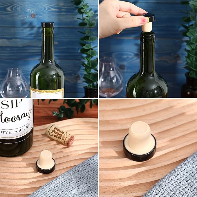 T-shaped Stopper Cork Wine Stopper Bottle Stoppers Reusable Wine Bottle Stopper Sealing Plug Bottle Cap for Wine Beer Bottles DIY Craft (Black, Silver, Gold, Rose Gold, 36)