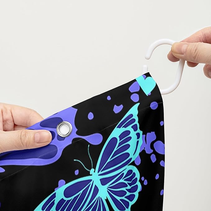 AILONEN Colorful Butterfly Shower Curtain, Butterfly Bath Curtain for Bathroom Decor,Polyester Waterproof with 12 Plastic Hooks 72" W*78" H