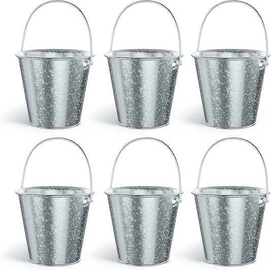Small Metal Buckets with Handle 6 Pcs – Galvanized Bucket Leak Proof & Rust Resistant 20 fl oz Capacity - Best for Party Décor, Organizing & Decorating Classrooms (Silver, Small 4.3" Top)