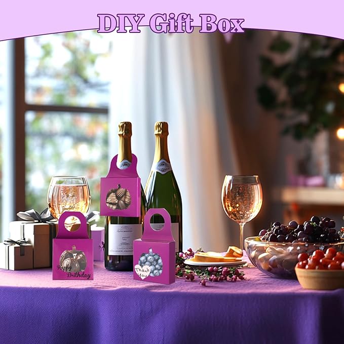 Megitzuu 30PCS Wine Bottle Box with Window, Kraft Paper Wine Boxes for Halloween Gifts Hanging Pumpkin Treat Box Mini Charcuterie Boxes Wine Bottles Gift Bags Goodies Candy Box Party Favor (Purple)