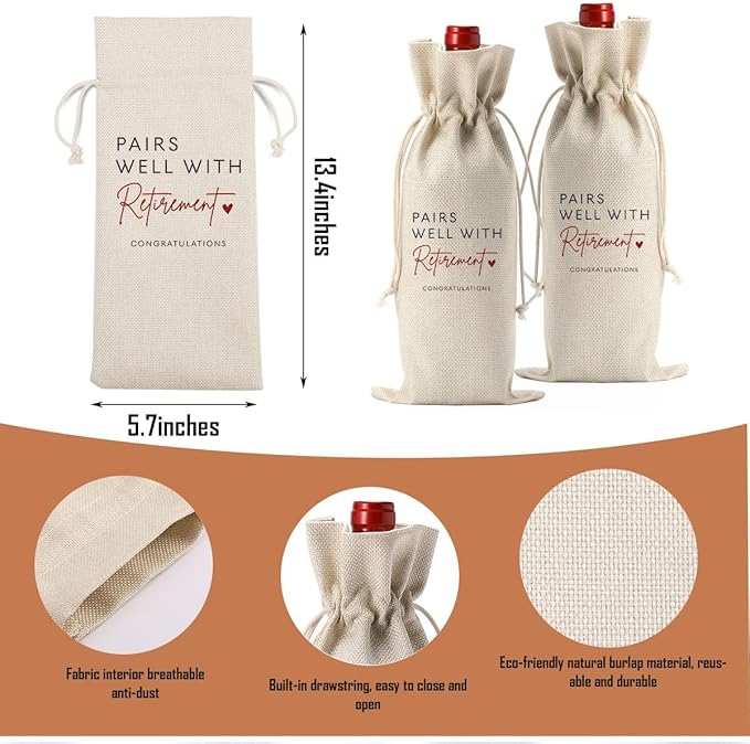 XFW 1Pcs Retirement Wine Bag Retirement Gifts for Women Men Pairs Well With Retirement Wine Bag Farewell Gifts for Coworkers Going Away Gift for Friends Boss