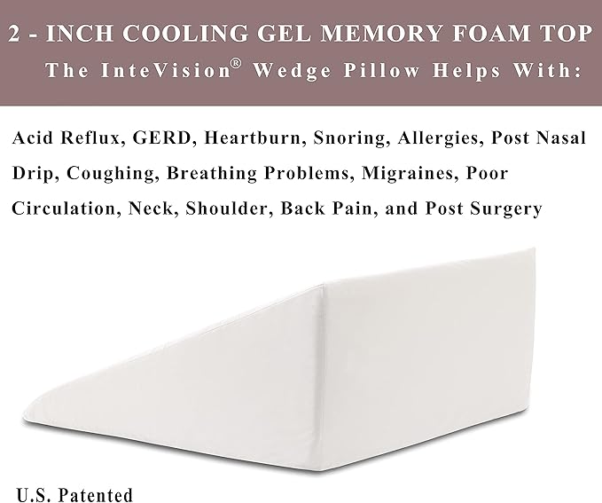 InteVision Extra Large Bed Wedge Pillow (33 x 30.5 x 12 inch) and Headrest Pillow in One Package - Helps Relief from Acid Reflux, Post Surgery, Snoring - Egyptian Cotton Cover - 2 inch Memory Foam Top