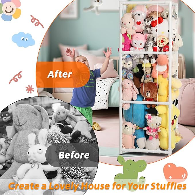 Large Stuffed Animals Storage Zoo Cage, Creative PVC Stuffed Animal Zoo Holder, Space Saver Plush Toys Storage Organizer for Kids Room Playroom White