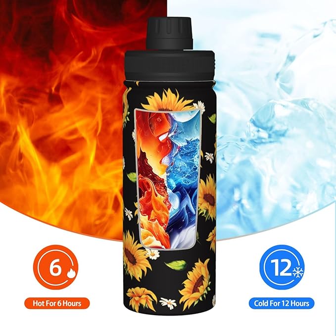 Cerburny Water Bottle Sunflower 18 oz Stainless Steel Insulated Bottles With Lid Wide Mouth Gym Sports Water Jug For Women Mom Mother