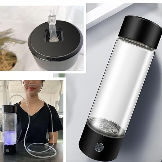 Hydrogen Water Generator, 410ml Rechargeable Portable Hydrogen Rich Water Bottle, Hydrogen Ions Maker Machine 1200‑1400ppb with Nasal Hose, Reducing Oxidative Stress