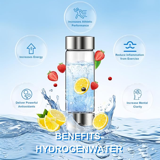 feifuns Hydrogen Water Bottle Generator, 2-in-1 Rechargeable Portable Glass Hydrogen Water for Health, 3 Mins & 3 Steps, 4th Generation SPE & PEM Technology, Matching Your Lifestyle (Silver)