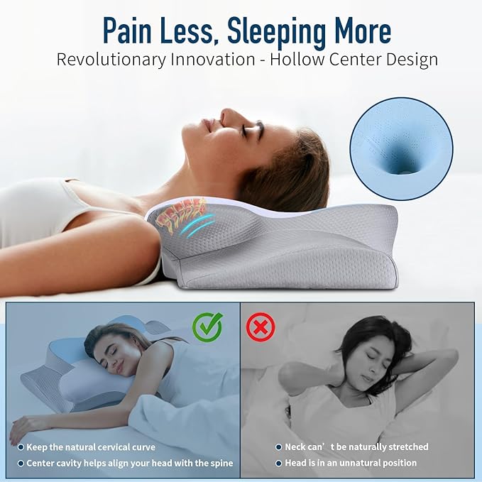 Cervical Pillow for Neck Pain Relief, Contour Memory Foam Pillows for Sleeping Cooling Neck Support Pillow Odorless Ergonomic Pillow Orthopedic Bed Pillow for Side Back Stomach Sleepers