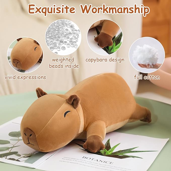 SQEQE Weighted Capybara Plush, Weighted Capybara Stuffed Animal for Anxiety, Cute Capybara Plushies Soft Capybara Pillow Toy Gift for Kids Adults 23.6 Inch, 3.1 lbs